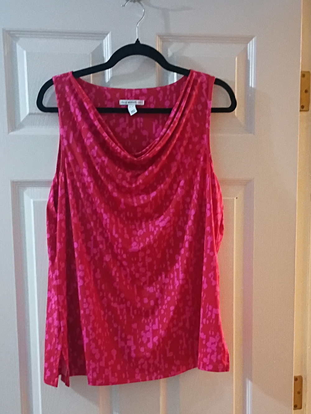 Isaac Mizrahi Hot Pink Patterned Draped Cowl Neck Tank